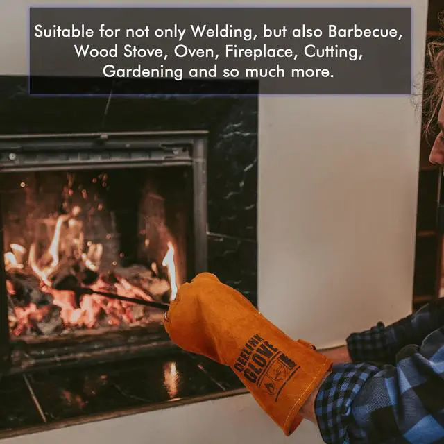 Alt view image 6 of 6 - Welding Gloves - Heat/Fire Resistant Lined Leather and Fireproof Stitching-Fireplace/BBQ/Gardening/Forge/Blacksmith glove for Men or Women (14-inch, Brown)