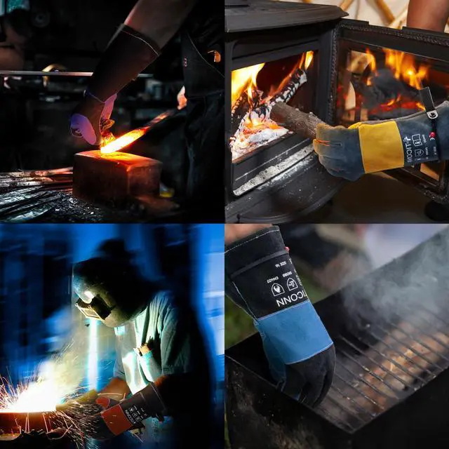 Alt view image 6 of 6 - 16 Inch Welding Gloves, 1000°F Heat-Resistant Fireproof Leather Gloves for Welders, Stick, Forge, Mig, Tig, BBQ, Baking, Oven (Black/Red, L)