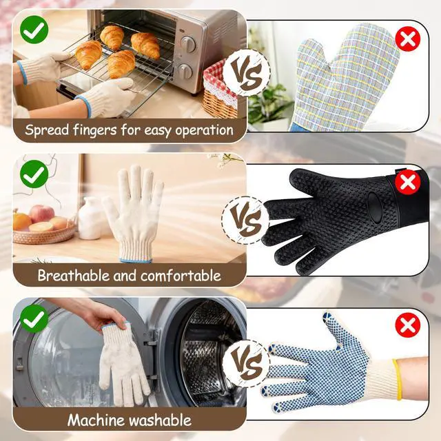 Alt view image 6 of 7 - Heat Resistant Gloves - 932°F Oven Gloves, Cut-Resistant Grill Gloves, Cooking Gloves for BBQ, Grilling, Baking, Cutting, Welding, Smoker Fireplace, 1 Pair (2 Pieces Set), White