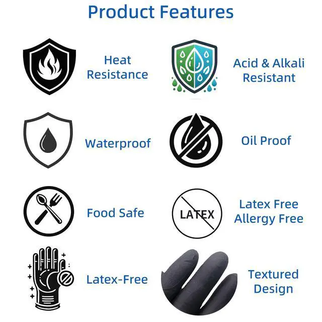 Alt view image 4 of 7 - BBQ Gloves Disposable Heat Resistant - 4 Reusable Cotton Liners & 100 Nitrile Gloves for Barbecue Smoker, Grilling, Cooking Hot Meat, Food Prep - 5Mil, Non-Slip Grip, Black Large