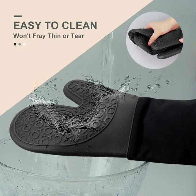 Alt view image 4 of 7 - Extra Long Silicone Oven Mitts, Heat Resistant Oven Gloves with Quilted Liner Non-Slip Textured Grip Perfect for BBQ, Baking, Cooking and Grilling - 1 Pair 14.6 Inch Black