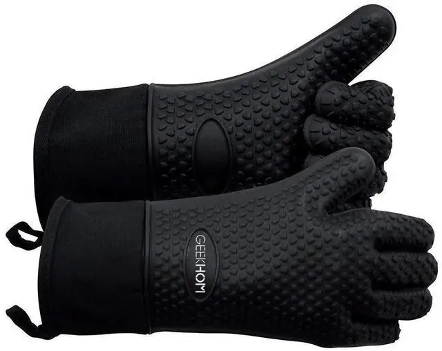 Main image of BBQ Gloves Heat Resistant, 13.7 Inch Long Waterproof Silicone Oven Mitts for Grilling and Smoker, Non-Slip 5 Finger Kitchen Hot Mitts for Baking, Cooking & Cast Iron, Black