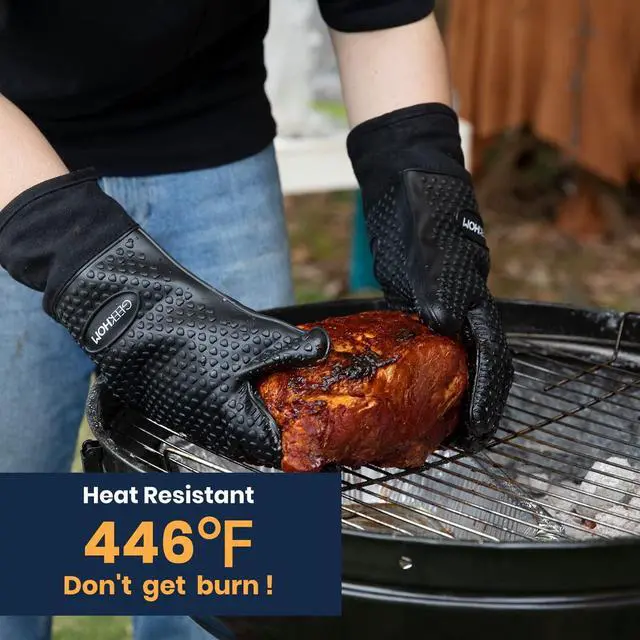 Alt view image 2 of 7 - BBQ Gloves Heat Resistant, 13.7 Inch Long Waterproof Silicone Oven Mitts for Grilling and Smoker, Non-Slip 5 Finger Kitchen Hot Mitts for Baking, Cooking & Cast Iron, Black