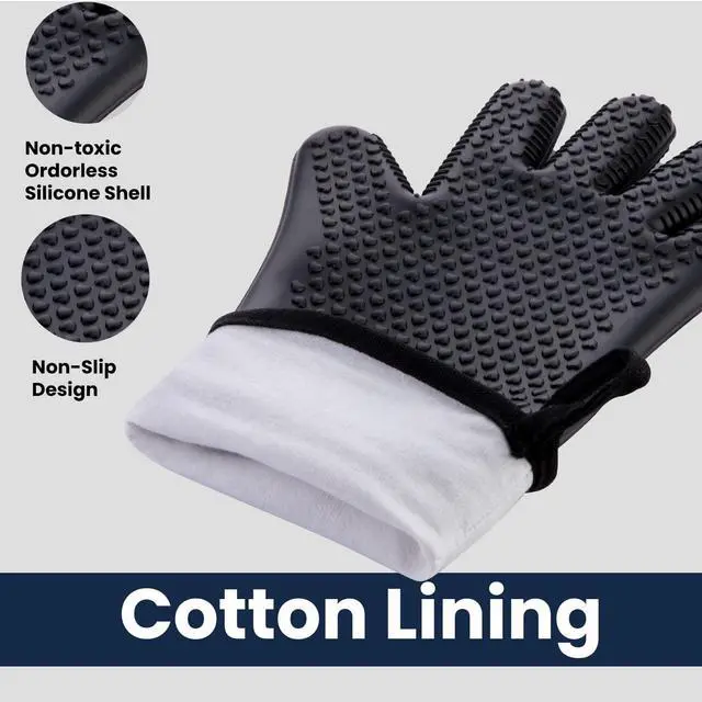 Alt view image 4 of 7 - BBQ Gloves Heat Resistant, 13.7 Inch Long Waterproof Silicone Oven Mitts for Grilling and Smoker, Non-Slip 5 Finger Kitchen Hot Mitts for Baking, Cooking & Cast Iron, Black