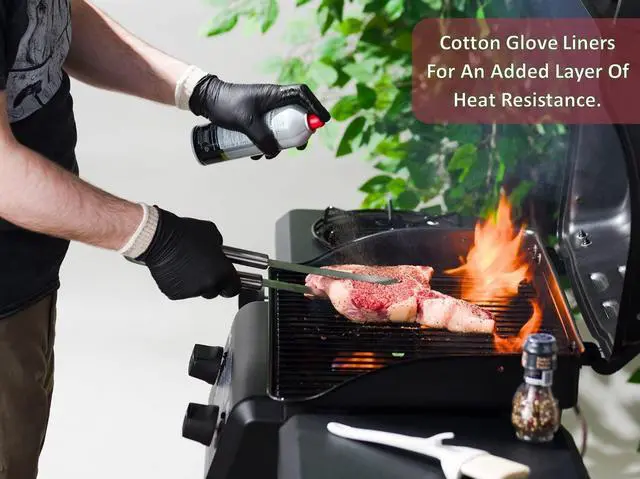 Alt view image 4 of 7 - BBQ Gloves - Disposable with 4 Cotton Liners and 100 Black Nitrile Gloves - Machine Washable, Powder Free, Latex Free