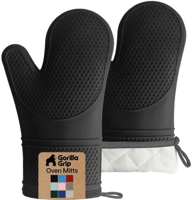 Main image of BPA-Free Soft Silicone Oven Mitts, 550F Heat Resistant Waterproof Cooking Safety Gloves, Thick Cotton Lining, Flexible Gripping for BBQ Grilling, Kitchen Potholders Set, 12.5x8.3, Black