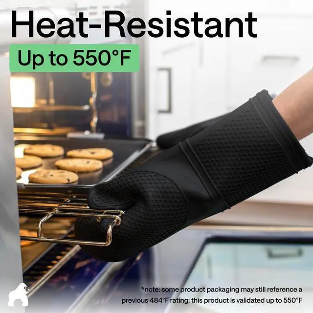 Alt view image 5 of 7 - BPA-Free Soft Silicone Oven Mitts, 550F Heat Resistant Waterproof Cooking Safety Gloves, Thick Cotton Lining, Flexible Gripping for BBQ Grilling, Kitchen Potholders Set, 12.5x8.3, Black