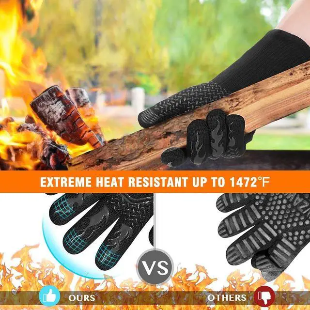 Alt view image 3 of 7 - 1472 High Temp Resistance Fireproof Glove for Grilling Barbecue - Washable Long Oven Mitts Extreme Hot Proof Mittens for Kitchen Cooking Baking