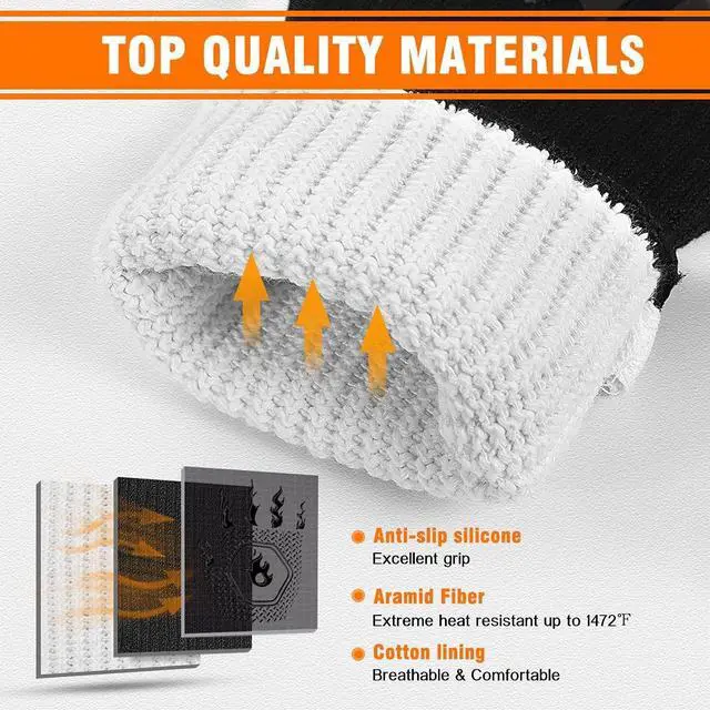 Alt view image 4 of 7 - 1472 High Temp Resistance Fireproof Glove for Grilling Barbecue - Washable Long Oven Mitts Extreme Hot Proof Mittens for Kitchen Cooking Baking