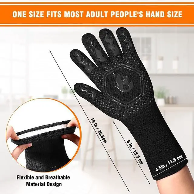 Alt view image 5 of 7 - 1472 High Temp Resistance Fireproof Glove for Grilling Barbecue - Washable Long Oven Mitts Extreme Hot Proof Mittens for Kitchen Cooking Baking