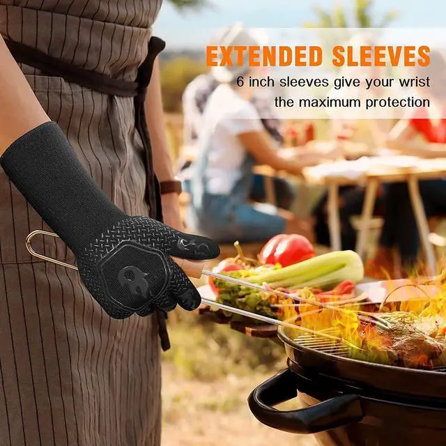 Alt view image 7 of 7 - 1472 High Temp Resistance Fireproof Glove for Grilling Barbecue - Washable Long Oven Mitts Extreme Hot Proof Mittens for Kitchen Cooking Baking