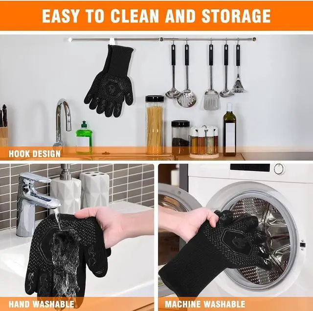 Alt view image 6 of 7 - 1472 High Temp Resistance Fireproof Glove for Grilling Barbecue - Washable Long Oven Mitts Extreme Hot Proof Mittens for Kitchen Cooking Baking