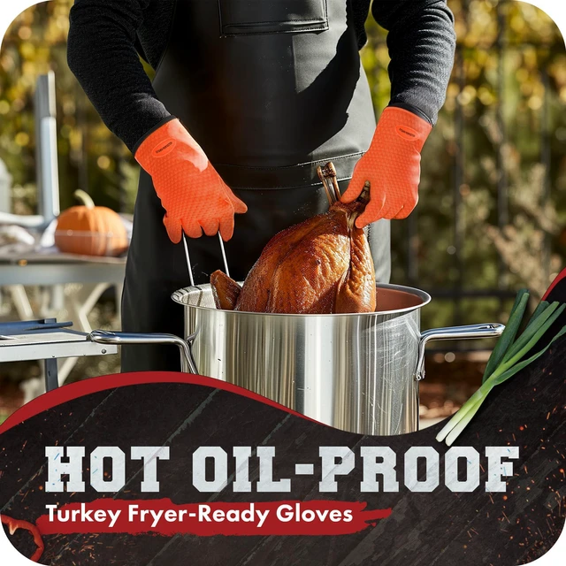 Alt view image 5 of 7 - Silicone Smoker Oven Gloves -Extreme Heat Resistant BBQ Gloves -Handle Hot Food Right on Your Smoker Grill Fryer & Pit | Waterproof Oven Mitts |Superior Value Set+3 Bonuses