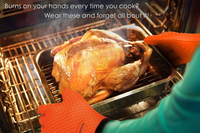 Alt view image 3 of 7 - Silicone Smoker Oven Gloves -Extreme Heat Resistant BBQ Gloves -Handle Hot Food Right on Your Smoker Grill Fryer & Pit | Waterproof Oven Mitts |Superior Value Set+3 Bonuses