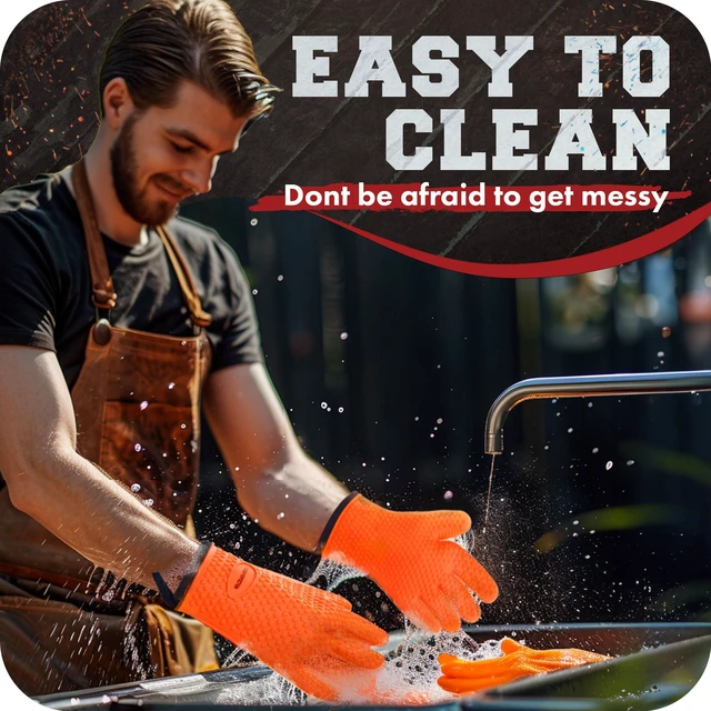 Alt view image 7 of 7 - Silicone Smoker Oven Gloves -Extreme Heat Resistant BBQ Gloves -Handle Hot Food Right on Your Smoker Grill Fryer & Pit | Waterproof Oven Mitts |Superior Value Set+3 Bonuses