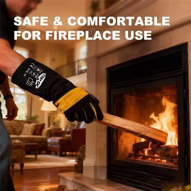 Alt view image 3 of 7 - Welding Gloves 16 Inches 932 Fire/Heat Resistant Leather Welding Gloves For Mig, Tig, Stick, Forge, BBQ, Grill, Fireplace, Wood Stove, Furnace, Oven, Animal Handling for Safe, Loving Pet Care
