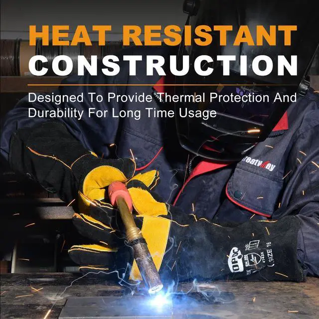 Alt view image 2 of 7 - Welding Gloves 16 Inches 932 Fire/Heat Resistant Leather Welding Gloves For Mig, Tig, Stick, Forge, BBQ, Grill, Fireplace, Wood Stove, Furnace, Oven, Animal Handling for Safe, Loving Pet Care
