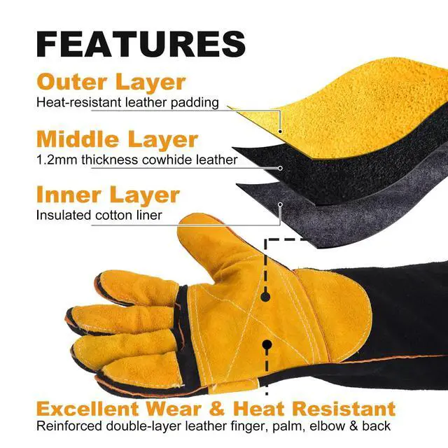 Alt view image 6 of 7 - Welding Gloves 16 Inches 932 Fire/Heat Resistant Leather Welding Gloves For Mig, Tig, Stick, Forge, BBQ, Grill, Fireplace, Wood Stove, Furnace, Oven, Animal Handling for Safe, Loving Pet Care