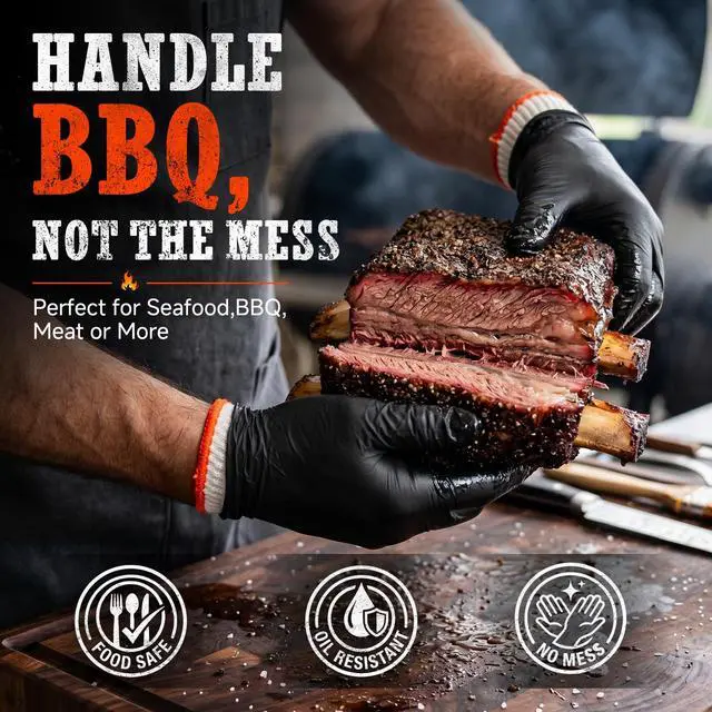 Alt view image 2 of 7 - BBQ Gloves,Disposable BBQ Gloves Heat Resistant Cooking, Black, XLarge