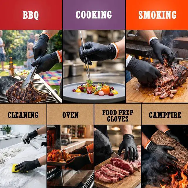 Alt view image 3 of 7 - BBQ Gloves,Disposable BBQ Gloves Heat Resistant Cooking, Black, XLarge