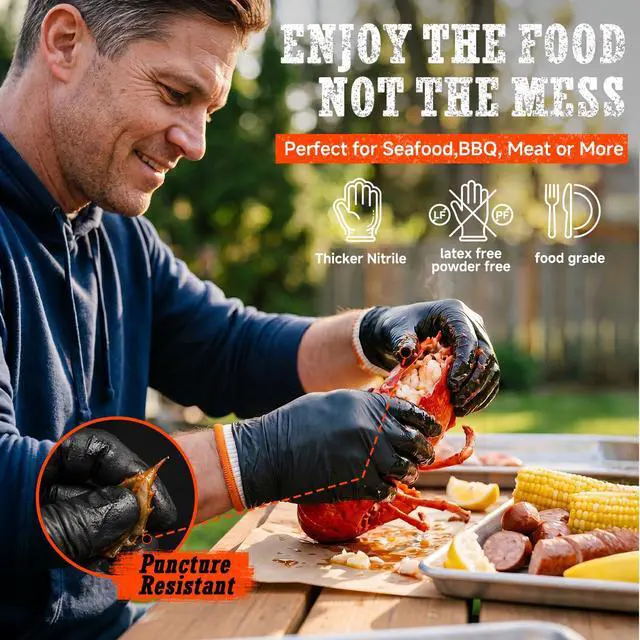 Alt view image 5 of 7 - BBQ Gloves,Disposable BBQ Gloves Heat Resistant Cooking, Black, XLarge