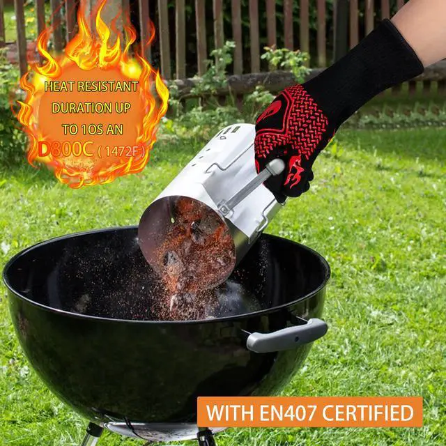 Alt view image 4 of 7 - BBQ Fireproof Gloves, Grill Cut-Resistant 1472°F Heat Resistant Gloves, Non-Slip Silicone Oven Gloves, Kitchen Safe Cooking Gloves for Oven Mitts,Barbecue,Cooking, Frying,13.8 Inch-Red