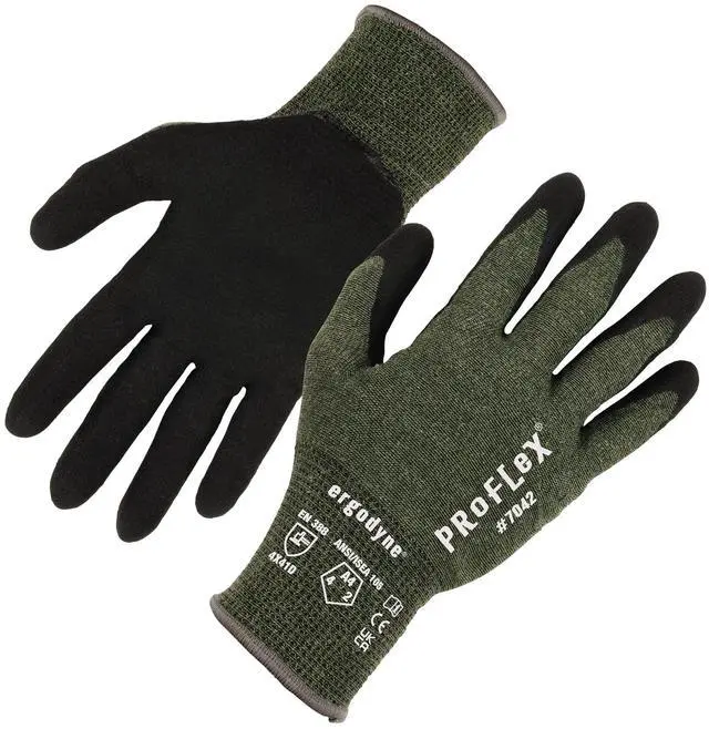 Main image of ProFlex 7042 Cut Resistant Work Gloves, ANSI A4, Contact Heat Resistant, Sandy Nitrile Coated Palms, 18g Aramid , Green