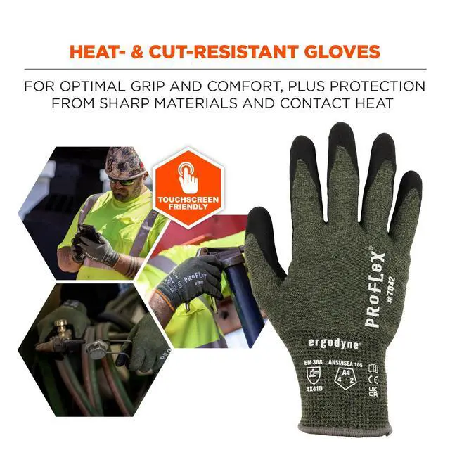 Alt view image 2 of 7 - ProFlex 7042 Cut Resistant Work Gloves, ANSI A4, Contact Heat Resistant, Sandy Nitrile Coated Palms, 18g Aramid , Green