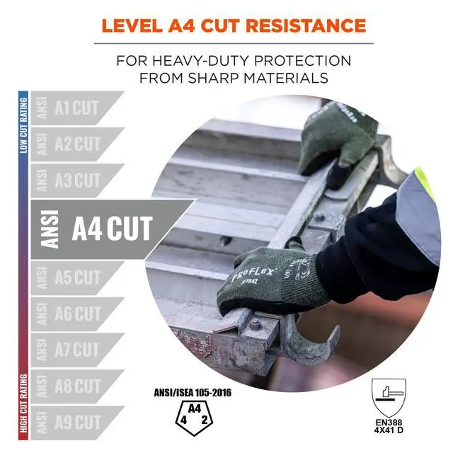 Alt view image 3 of 7 - ProFlex 7042 Cut Resistant Work Gloves, ANSI A4, Contact Heat Resistant, Sandy Nitrile Coated Palms, 18g Aramid , Green