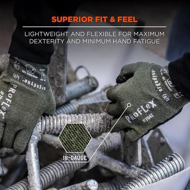 Alt view image 5 of 7 - ProFlex 7042 Cut Resistant Work Gloves, ANSI A4, Contact Heat Resistant, Sandy Nitrile Coated Palms, 18g Aramid , Green