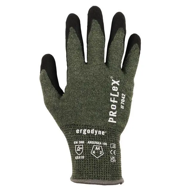 Alt view image 7 of 7 - ProFlex 7042 Cut Resistant Work Gloves, ANSI A4, Contact Heat Resistant, Sandy Nitrile Coated Palms, 18g Aramid , Green