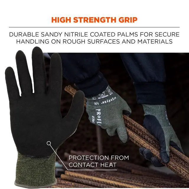 Alt view image 4 of 7 - ProFlex 7042 Cut Resistant Work Gloves, ANSI A4, Contact Heat Resistant, Sandy Nitrile Coated Palms, 18g Aramid , Green