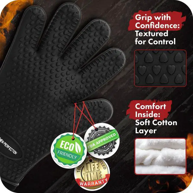 Alt view image 3 of 7 - Silicone Smoker Oven Gloves -Extreme Heat Resistant BBQ Gloves -Handle Hot Food Right on Your Smoker Grill Fryer Pit|Waterproof Oven Mitts Grill Gloves |Superior Value Set+3 Bonuses