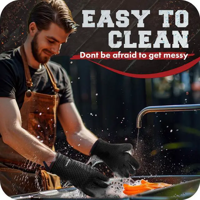 Alt view image 6 of 7 - Silicone Smoker Oven Gloves -Extreme Heat Resistant BBQ Gloves -Handle Hot Food Right on Your Smoker Grill Fryer Pit|Waterproof Oven Mitts Grill Gloves |Superior Value Set+3 Bonuses