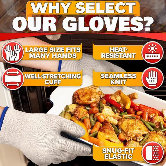 Alt view image 2 of 7 - Heat-Resistant Cooking Gloves for Indoor and Outdoor Use - Gloves for Cooking, Baking, Pot-Holding, Smoker Grill Handling, and So On Kitchen Gloves with 896 Degree Resistance, White, 10215