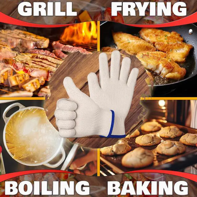 Alt view image 3 of 7 - Heat-Resistant Cooking Gloves for Indoor and Outdoor Use - Gloves for Cooking, Baking, Pot-Holding, Smoker Grill Handling, and So On Kitchen Gloves with 896 Degree Resistance, White, 10215