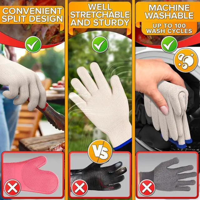 Alt view image 5 of 7 - Heat-Resistant Cooking Gloves for Indoor and Outdoor Use - Gloves for Cooking, Baking, Pot-Holding, Smoker Grill Handling, and So On Kitchen Gloves with 896 Degree Resistance, White, 10215