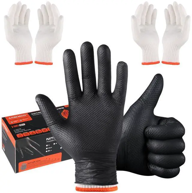 Main image of BBQ Gloves Disposable-Heat Resistant Cooking & Grilling Gloves Set (100 Black Nitrile, 4 Cotton Liners)-10Mil Heavy Duty Meat Handling Smoker Accessories for Hot Food Prep,Non-Slip Grip,Large