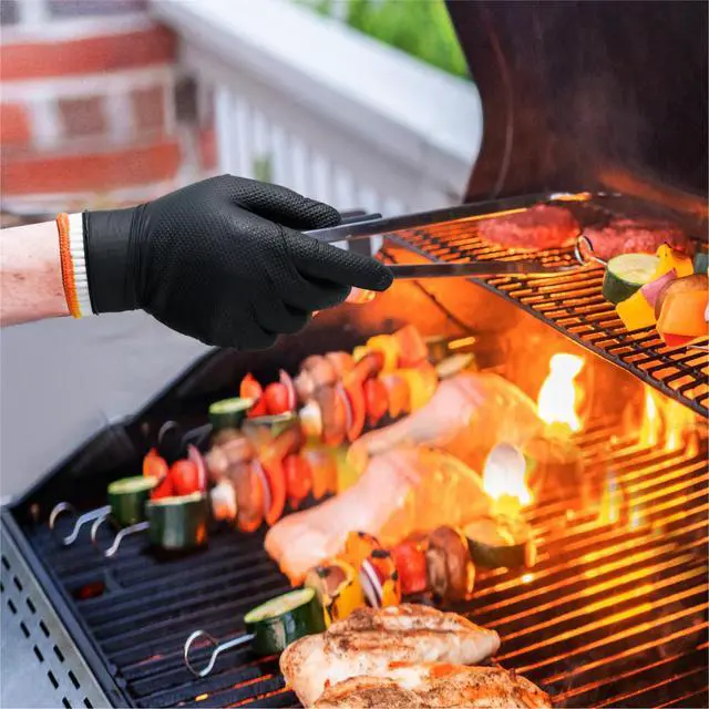 Alt view image 3 of 7 - BBQ Gloves Disposable-Heat Resistant Cooking & Grilling Gloves Set (100 Black Nitrile, 4 Cotton Liners)-10Mil Heavy Duty Meat Handling Smoker Accessories for Hot Food Prep,Non-Slip Grip,Large