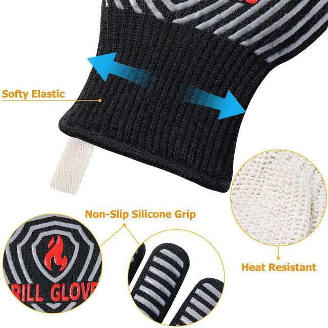 Alt view image 5 of 6 - BBQ Gloves, 1472°F Heat Resistant Grilling Gloves Silicone Non-Slip Oven Mitts, Kitchen Gloves for BBQ, Grilling, Cooking, Baking(One Size Fits Most, Black)- 1 Pair