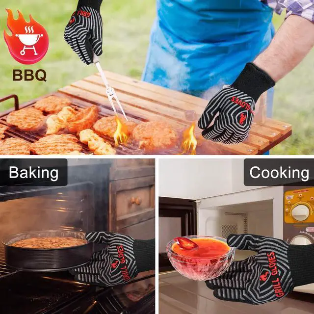 Alt view image 2 of 6 - BBQ Gloves, 1472°F Heat Resistant Grilling Gloves Silicone Non-Slip Oven Mitts, Kitchen Gloves for BBQ, Grilling, Cooking, Baking(One Size Fits Most, Black)- 1 Pair