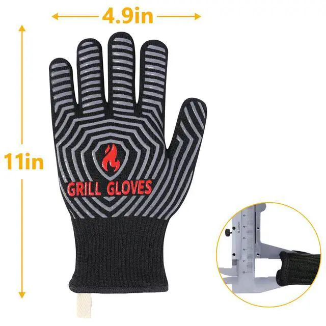 Alt view image 6 of 6 - BBQ Gloves, 1472°F Heat Resistant Grilling Gloves Silicone Non-Slip Oven Mitts, Kitchen Gloves for BBQ, Grilling, Cooking, Baking(One Size Fits Most, Black)- 1 Pair