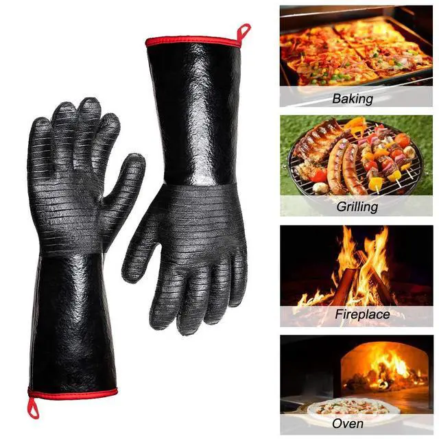 Alt view image 2 of 7 - 932°F Extreme Heat Resistant Gloves for Grill BBQ,Waterproof Long Sleeve Pit Grill Gloves for Fryer, Baking, Oven,Smoker,Fireproof, Oil Resistant Neoprene Coating14-Inch