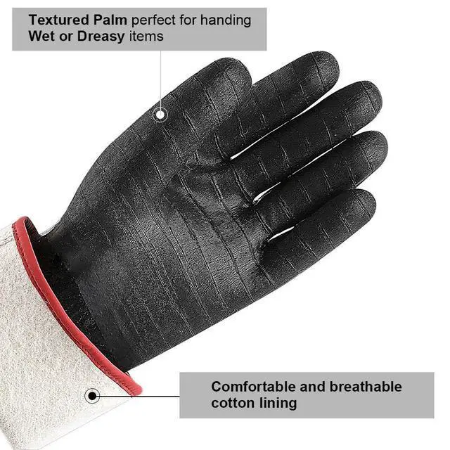 Alt view image 3 of 7 - 932°F Extreme Heat Resistant Gloves for Grill BBQ,Waterproof Long Sleeve Pit Grill Gloves for Fryer, Baking, Oven,Smoker,Fireproof, Oil Resistant Neoprene Coating14-Inch