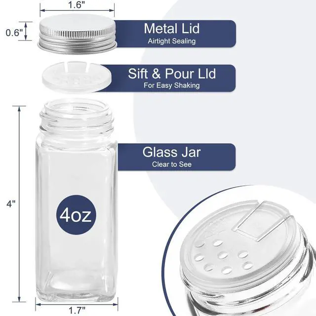Alt view image 3 of 7 - Spice Rack Organizer with 28 Empty Spice Jars with Silver Lids, Funnel, Labels - Seasoning Organizer for Countertop, Cabinet, Kitchen, Pantry