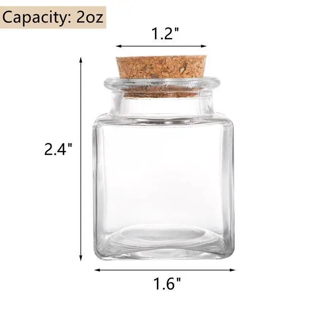 Alt view image 2 of 7 - 20 PCS Glass Favor Jars with Cork Lids, 2 OZ Mini Square Vials Bottles for Herb Storage, Small Spice Containers for Tea, Jelly, Candy, Wedding & Party Favors, DIY Crafts