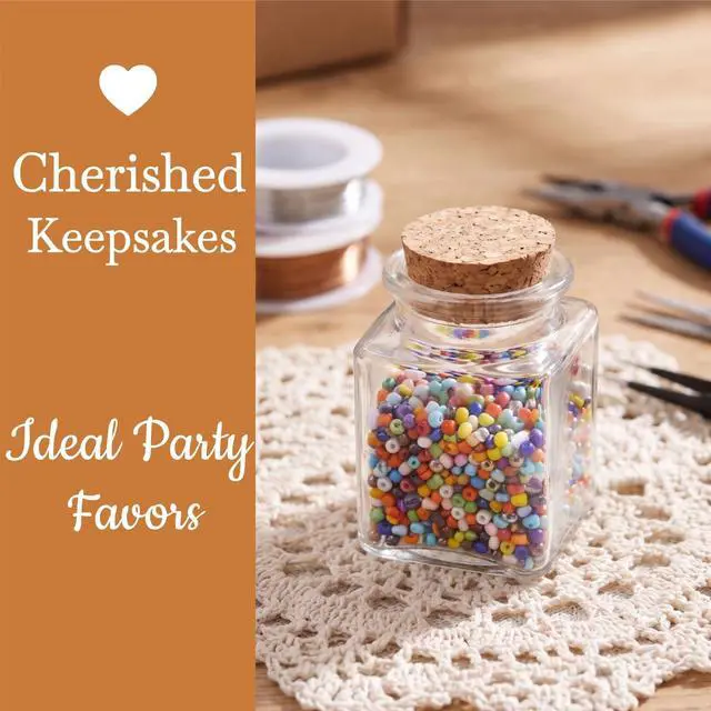 Alt view image 7 of 7 - 20 PCS Glass Favor Jars with Cork Lids, 2 OZ Mini Square Vials Bottles for Herb Storage, Small Spice Containers for Tea, Jelly, Candy, Wedding & Party Favors, DIY Crafts