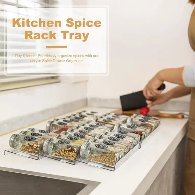 Alt view image 4 of 7 - 8-Pack Spice Drawer Organizer, Expandable Acrylic Seasoning Rack (13" to 26") with Anti-Slip Mat, Kitchen Spice Rack Holds up to 56 Jars (Jars Not Included)