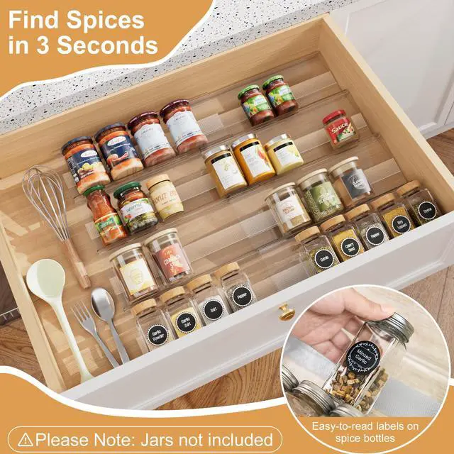 Alt view image 6 of 7 - 8-Pack Spice Drawer Organizer, Expandable Acrylic Seasoning Rack (13" to 26") with Anti-Slip Mat, Kitchen Spice Rack Holds up to 56 Jars (Jars Not Included)