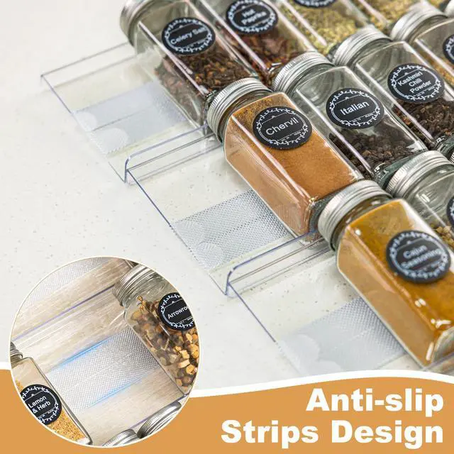 Alt view image 7 of 7 - 8-Pack Spice Drawer Organizer, Expandable Acrylic Seasoning Rack (13" to 26") with Anti-Slip Mat, Kitchen Spice Rack Holds up to 56 Jars (Jars Not Included)